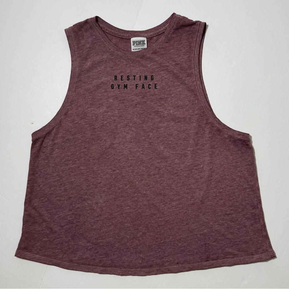 PINK Victoria’s Secret “Resting Gym Face” Crop Tank Top - Picture 2 of 4